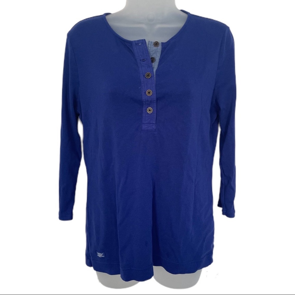 Lauren Ralph Lauren Blue Purple Button Hanley 3/4 Sleeve Tee Top